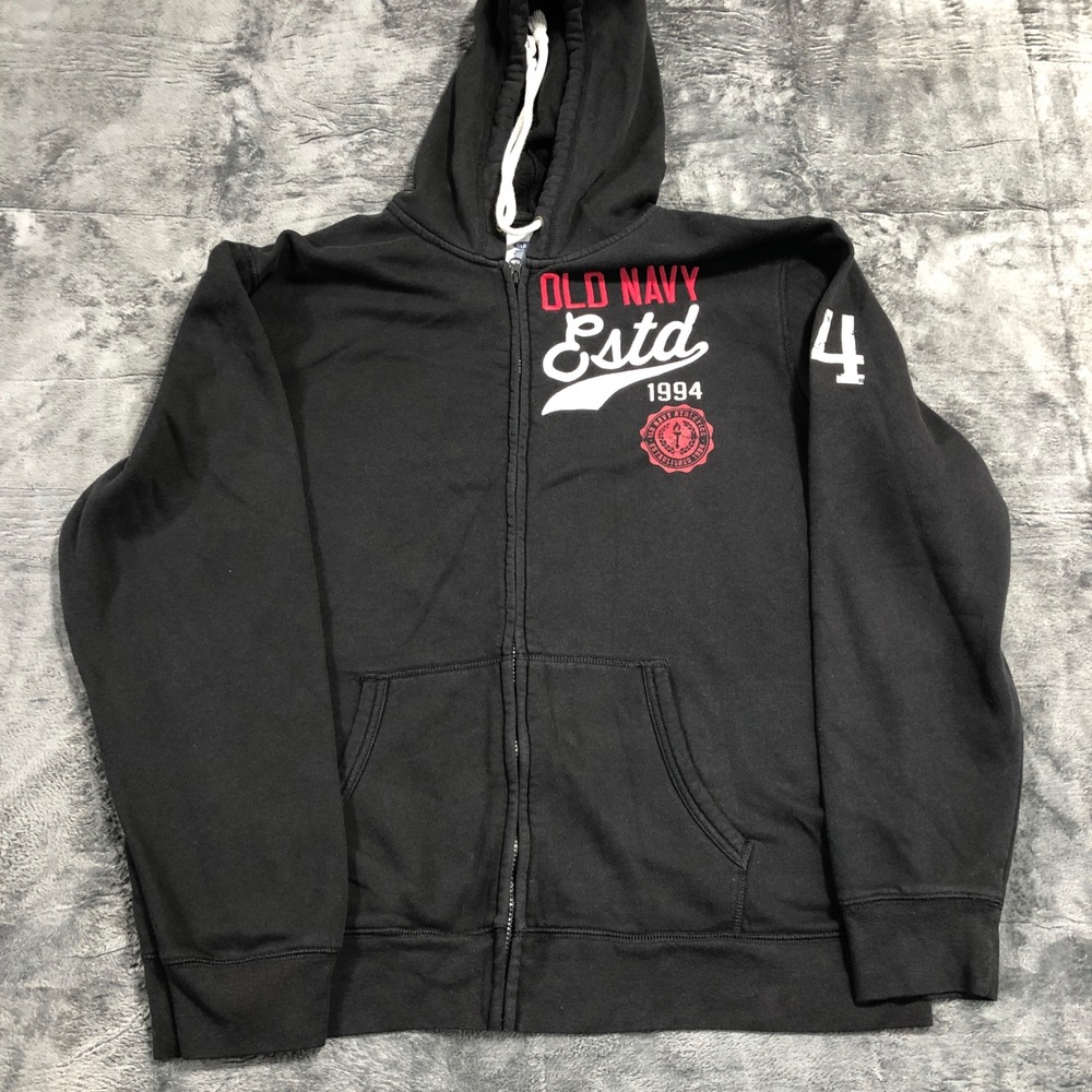 Old Navy Mens XXL Full Zip Hoodie Blackjack Black Graphic